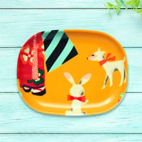 オーバル小皿 16×12cm【長襦袢】レトロアニマル着姿