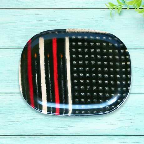 オーバル小皿 16×12cm【伊勢崎銘仙】ドットストライプ