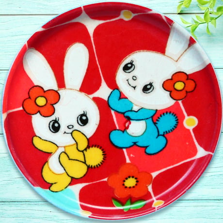 豆皿コースター(2枚セット) φ10cm【子供着物】フラワーうさぎ