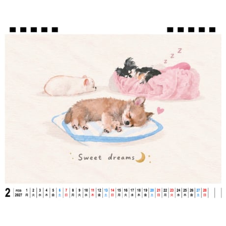 【予約販売】 うに&えび&とろ チワワ 犬 2027年 卓上 カレンダー TA27205