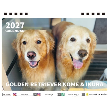 【予約販売】 コメ&イクラ ゴールデンレトリバー 犬 2027年 卓上 半面 カレンダー TA27225