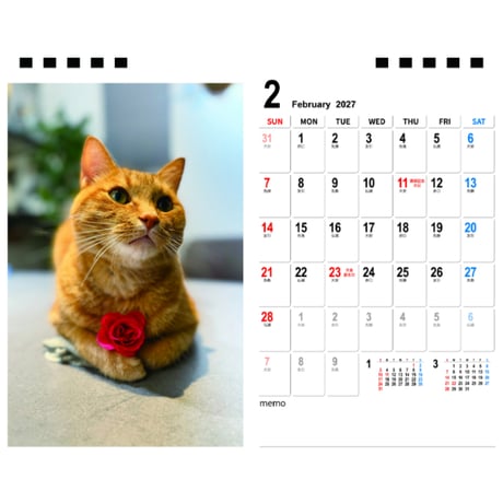 【予約販売】 もち＆むぎ 猫 2027年 卓上 カレンダー TA27299