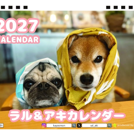 【予約販売】 ラル＆アキ パグ 柴犬 2027年 卓上 カレンダー TA27150