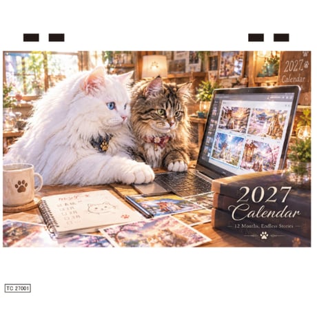 【予約販売】 あつまれちいかまの森 猫 2027年 卓上半面 カレンダー TC27309
