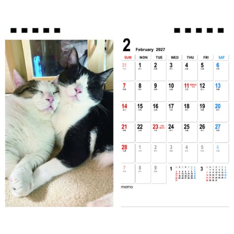 【予約販売】 ひのき猫 2027年 卓上 カレンダー TA27276