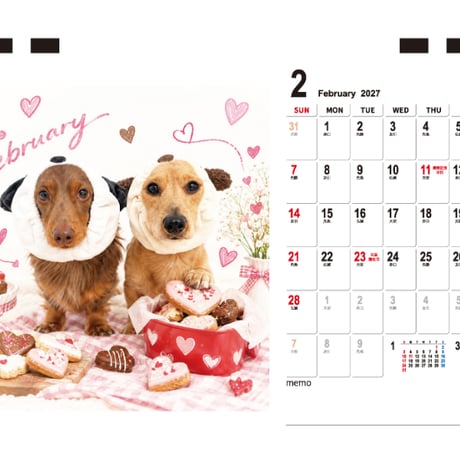 【予約販売】 KUKU&YOYO ミニチュアダックス 犬 2027年 卓上 カレンダー TC27282