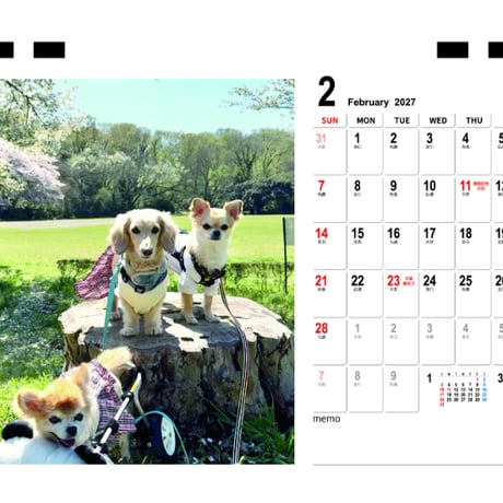 【予約販売】 さくら＆りん＆わさび 犬 2027年 卓上 カレンダー TC27076
