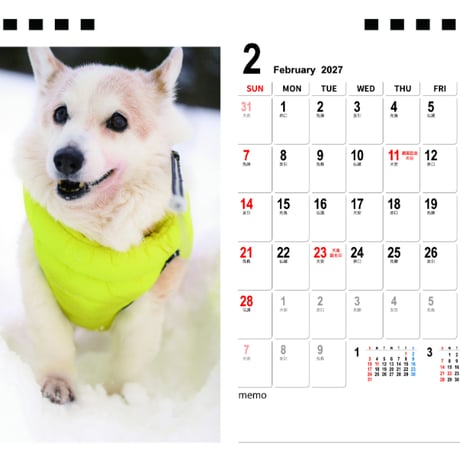 【予約販売】 ノエル＆モナ コーギー 犬 2027年 卓上 半面 カレンダー TA27266