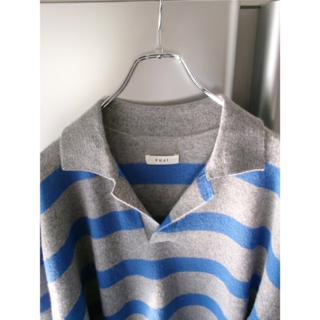 FUJI / CASHMERE BORDER SKIPPER KNIT *GRAY
