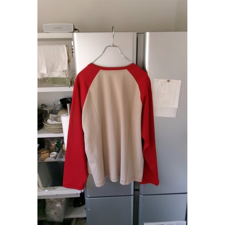 OLD FOLK HOUSE / Raglan Sleeve T-shirt *Red / Beige