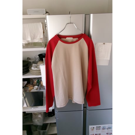 OLD FOLK HOUSE / Raglan Sleeve T-shirt *Red / Beige
