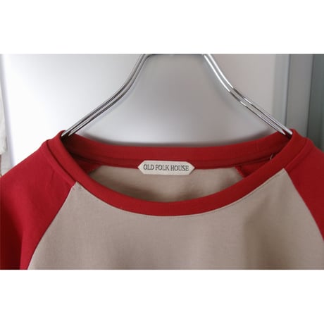OLD FOLK HOUSE / Raglan Sleeve T-shirt *Red / Beige