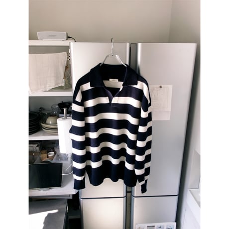 FUJI / CASHMERE BORDER SKIPPER KNIT *NAVY