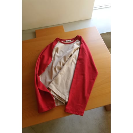 OLD FOLK HOUSE / Raglan Sleeve T-shirt *Red / Beige