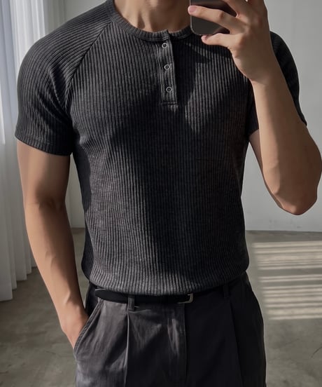 Henley muscle rib knit