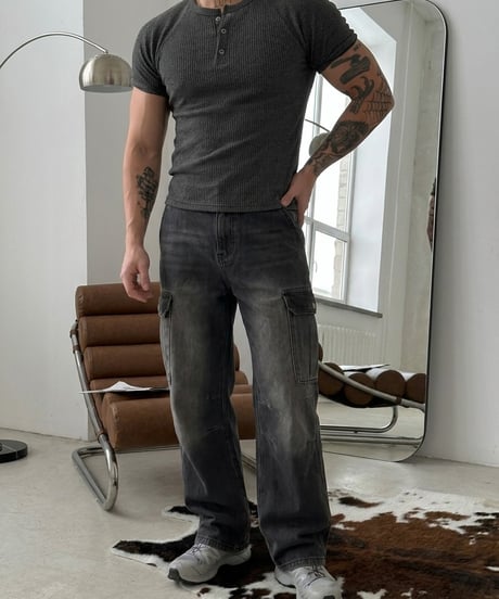 Henley muscle rib knit