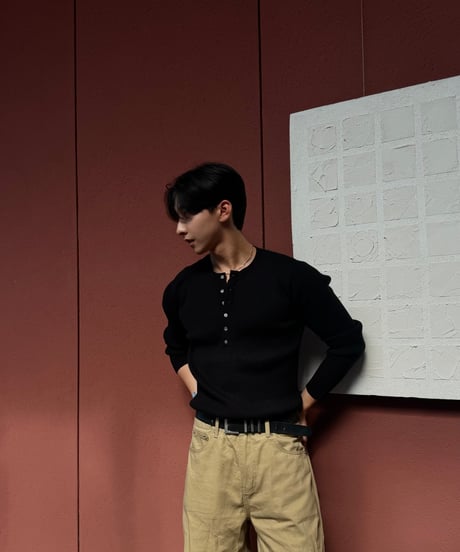 Henley 5button muscle knit