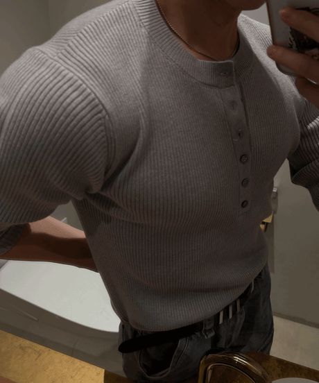 Henley 5button muscle knit