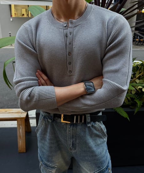 Henley 5button muscle knit