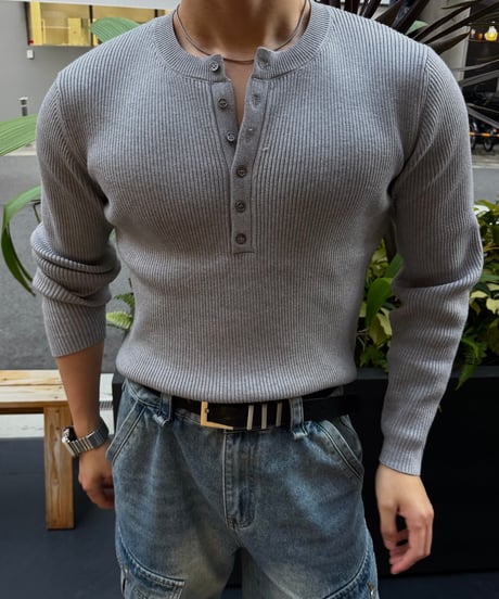 Henley 5button muscle knit