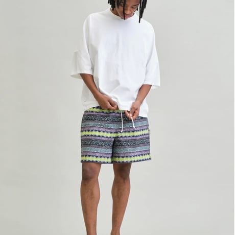 UNFRM 2WAY BAGGY SURF 80s RETRO BORDER SHORTS