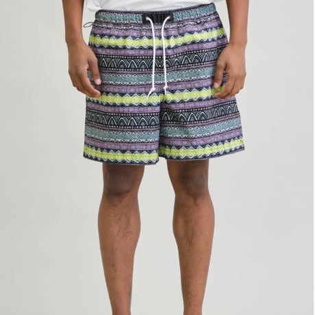 UNFRM 2WAY BAGGY SURF 80s RETRO BORDER SHORTS