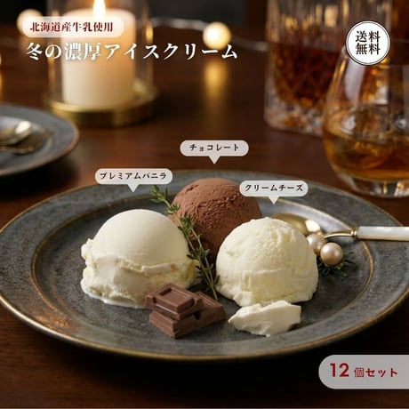 冬の濃厚アイスクリーム 12個入 （110133） 江戸屋 プレミアムバニラ チョコレート クリームチーズ 各4個 北海道産ミルク 贅沢アイス ギフト お歳暮