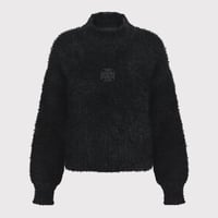 Bootleg Distressed Cross Shaggy Knit Jumper(FUR KNIT)BLACK