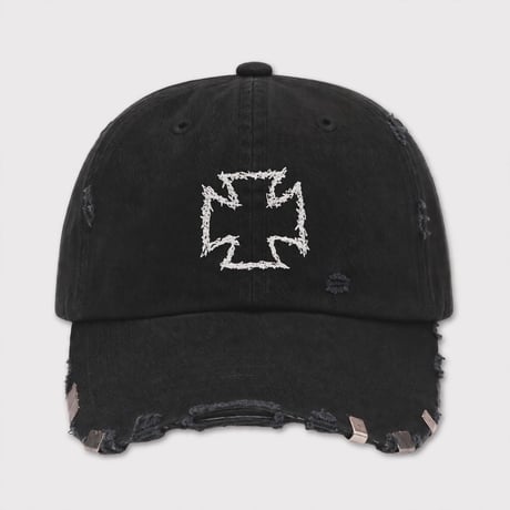 Bootleg Distressed Cross Cap With DAMAGED(CLASSIC TIWLL)WASHED BLACK