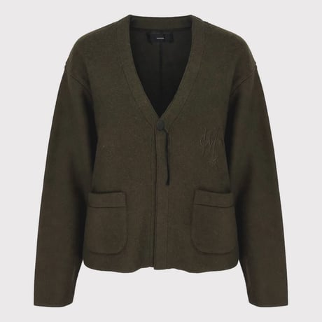 Cut Off 1B Cardigan With Signature(NEEDLE SHAGGY MOHAIR)OLIVE