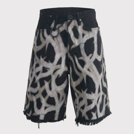 Cut OFF Heavy Wide Short Jeans(DISCHARGE PRINTED ASAT CAMO)