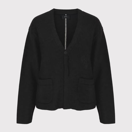 Cut Off 1B Cardigan With Signature(NEEDLE SHAGGY MOHAIR)BLACK