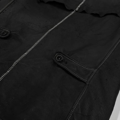 Skin Car Coat(VEGETABLE TANNING PIG LEATHER)BLACK