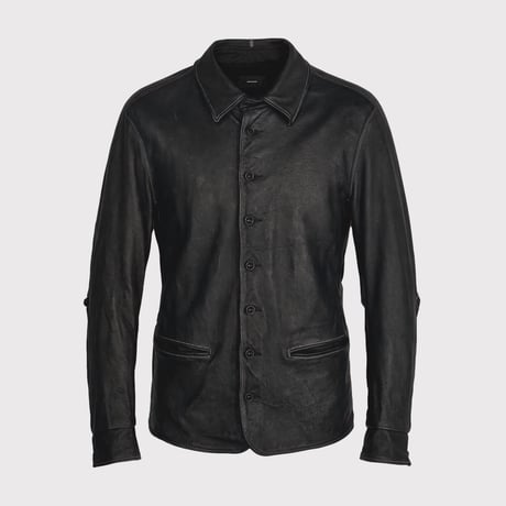 Skin Car Coat(VEGETABLE TANNING PIG LEATHER)BLACK