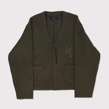 Cut Off 1B Cardigan With Signature(NEEDLE SHAGGY MOHAIR)OLIVE