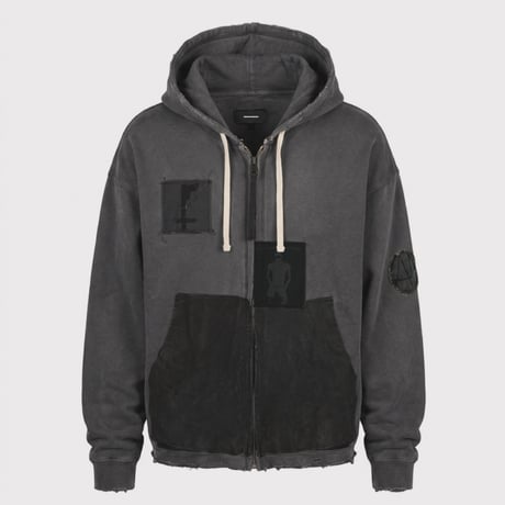 Bootleg Zip Up Hoodie With Patched(MIN) 10YEARS BLACK