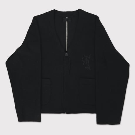 Cut Off 1B Cardigan With Signature(NEEDLE SHAGGY MOHAIR)BLACK