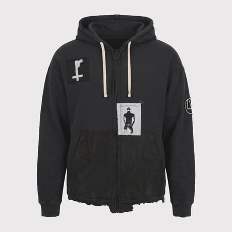 Bootleg Zip Up Hoodie With Patched(MIN) 5YEARS BLACK