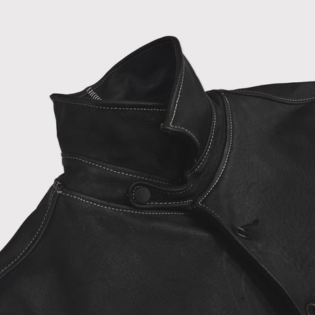 Skin Car Coat(VEGETABLE TANNING PIG LEATHER)BLACK