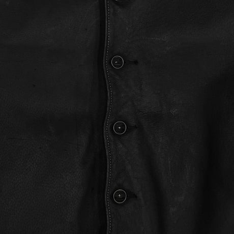 Skin Car Coat(VEGETABLE TANNING PIG LEATHER)BLACK