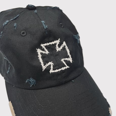 Bootleg Distressed Cross Cap With DAMAGED(CLASSIC TIWLL)WASHED BLACK