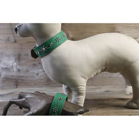 Dog & Owner Matching 25mm Studs Flowers and Leaves Design Goatskin Colla & Braceletr
