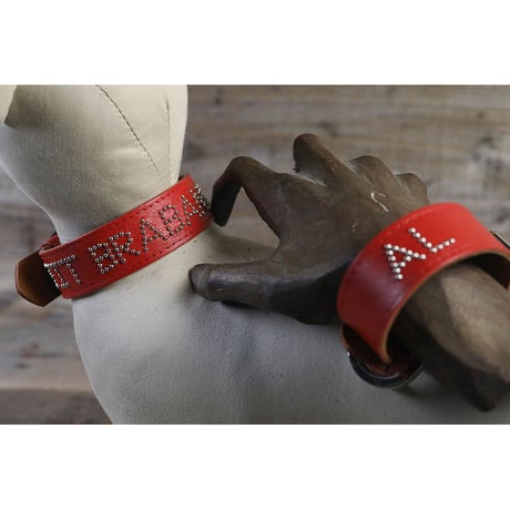 Dog & Owner Matching 25mm Studs Font Goatskin Collar & Bracelet