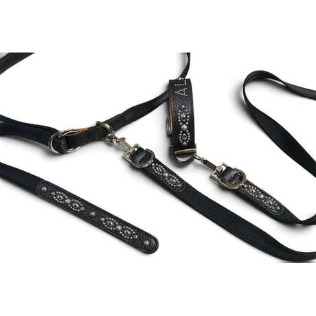 Goatskin & Sheet Woven Nylon Double-Ring Narrow Belt / Nocturne Trim Studs Design