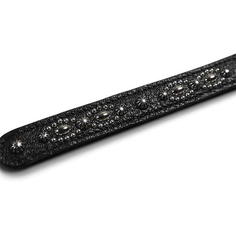 Goatskin & Sheet Woven Nylon Double-Ring Narrow Belt / Nocturne Trim Studs Design
