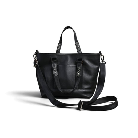 Goatskin & Cowhide & Sheet Woven Nylon Sholder Tote Bag / Nocturne Trim Studs Design