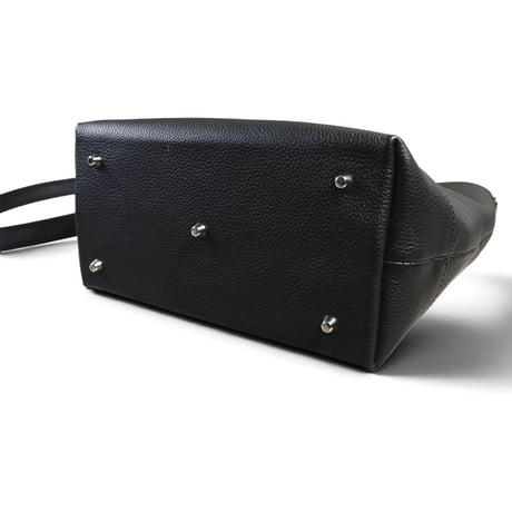 Goatskin & Cowhide & Sheet Woven Nylon Sholder Tote Bag / Nocturne Trim Studs Design