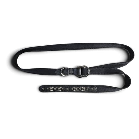 Goatskin & Sheet Woven Nylon Double-Ring Narrow Belt / Nocturne Trim Studs Design