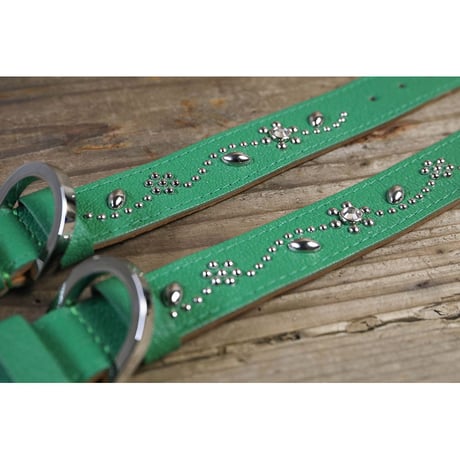 Dog & Owner Matching 25mm Studs Flowers and Leaves Design Goatskin Colla & Braceletr