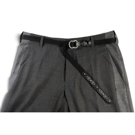 Goatskin & Sheet Woven Nylon Double-Ring Narrow Belt / Nocturne Trim Studs Design